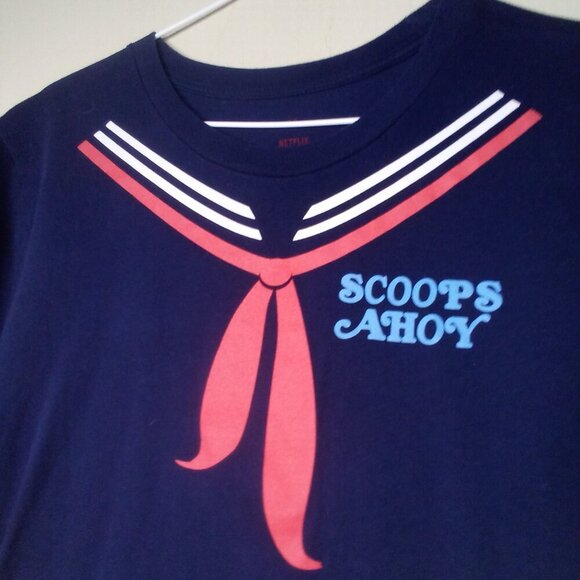 Netflix Stranger Things Shirt Women M Scoops Ahoy Short Sleeve Sailor Blue Red - Picture 9 of 14